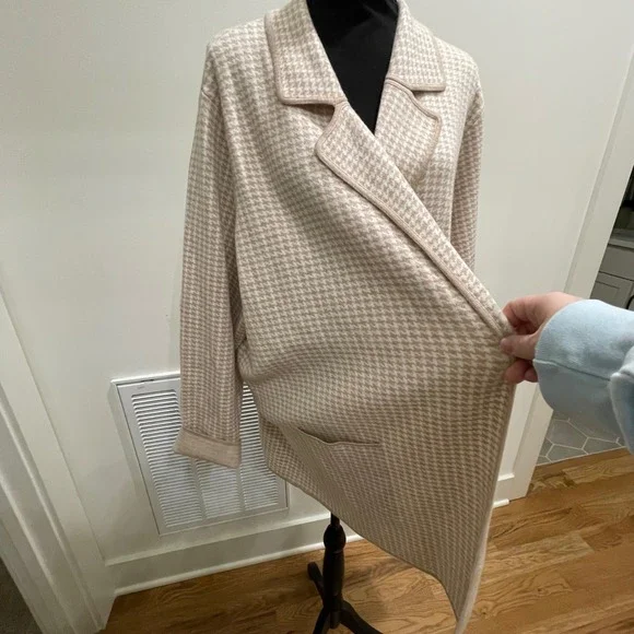 FORTUNE IVY Houndstooth Knit Open Front Cardigan Jacket Blazer 3X Beige - Picture 3 of 8
